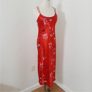 Vintage California Dynasty Slip Dress Floral Red L